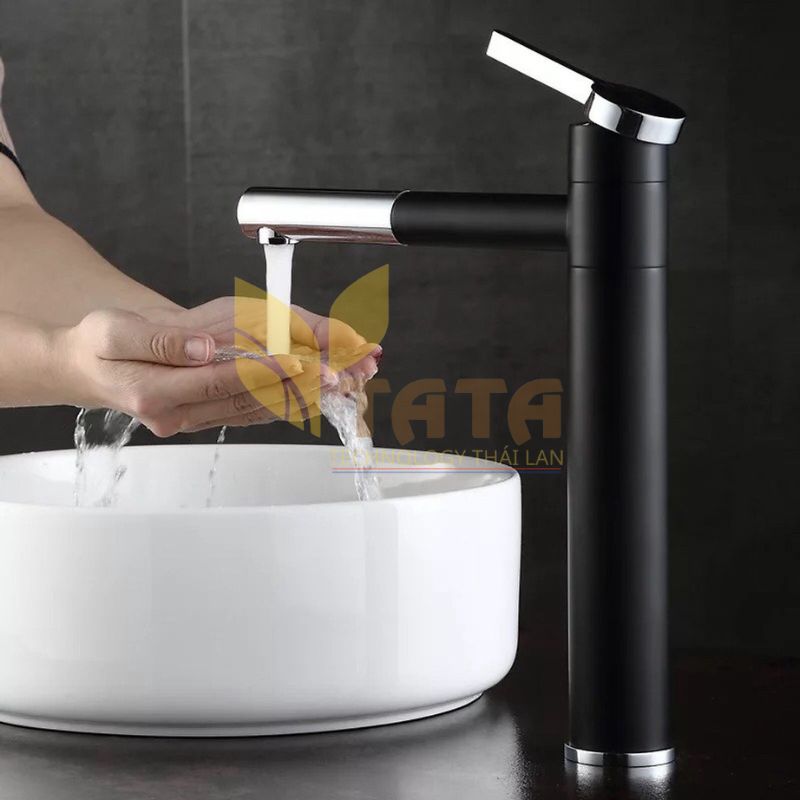 Vòi Lavabo Nóng Lạnh Sơn Tĩnh Điện Đen Cao 30CM VLB-6824