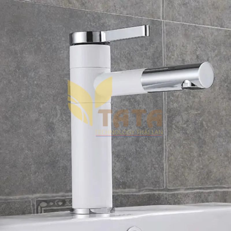 VÒI LAVABO NÓNG LẠNH SƠN TĨNH ĐIỆN TRẮNG CAO 20CM TATA VLVB6925