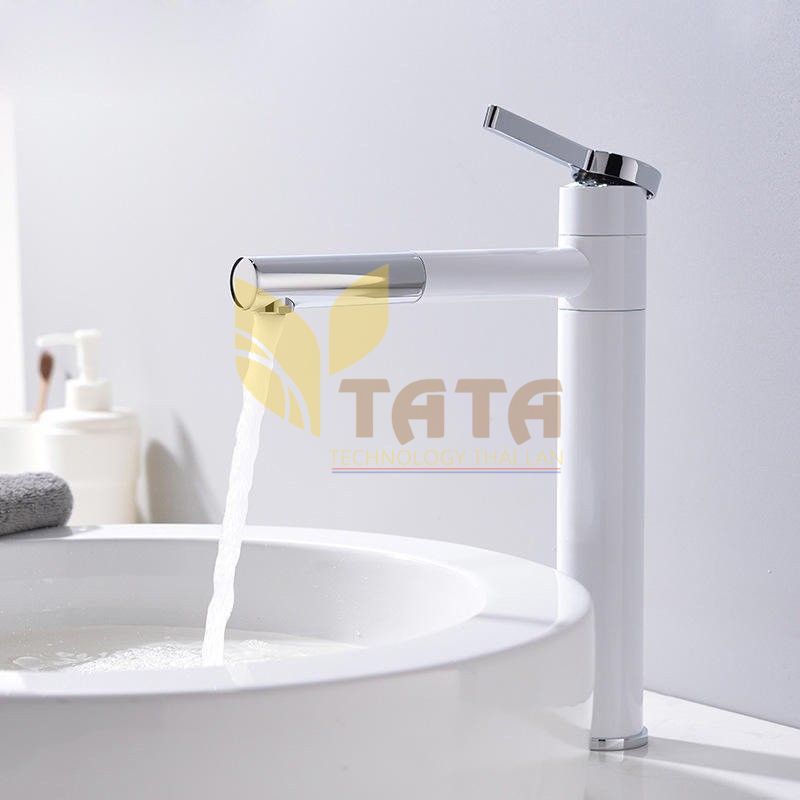 Vòi Lavabo Nóng Lạnh Sơn Tĩnh Điện Trắng Cao 30CM VLVB6822