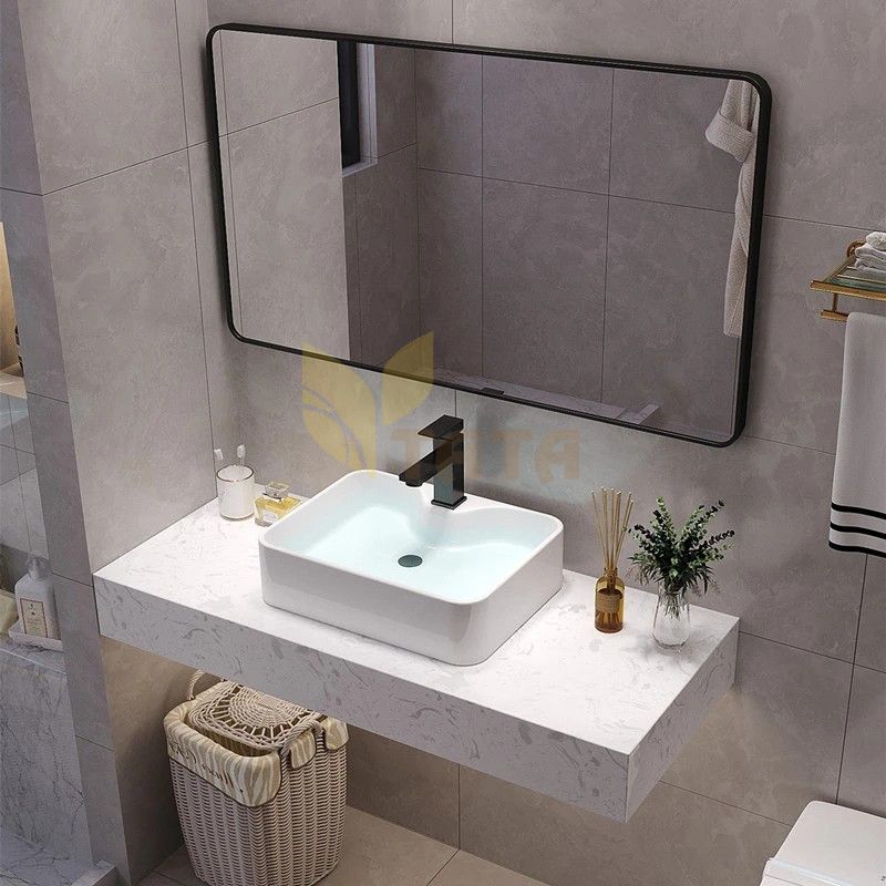 Bộ Bàn Đá Trắng Lavabo Nổi 1 Tầng Chống Trầy Gương Thường BĐ6828