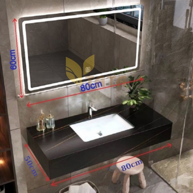 Bộ Bàn Đá Đen Lavabo Âm Bàn 1 Tầng Chống Trầy Gương Led BĐ6813