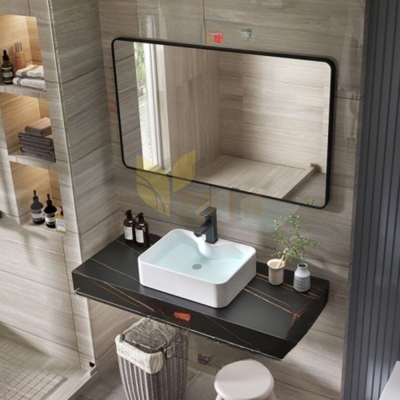 Bộ Bàn Đá Đen Lavabo Nổi 1 Tầng Chống Trầy Gương Thường BĐ6830