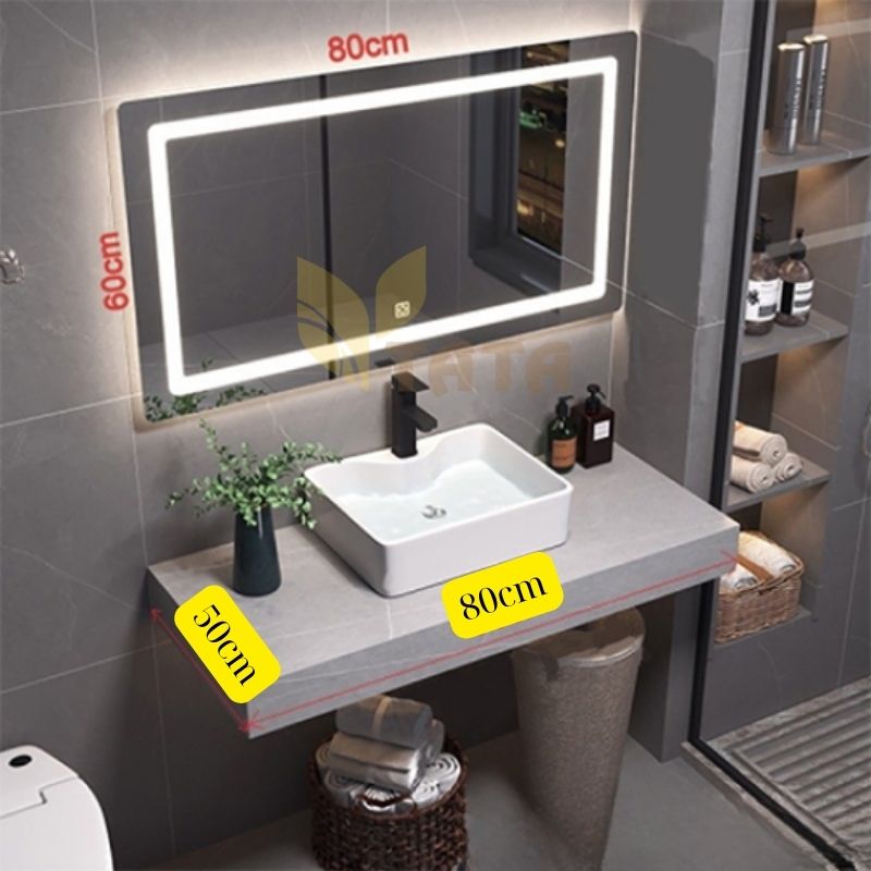 Combo Bàn Đá Xám 1 Tầng Chống Trầy Gương Led BĐ6811