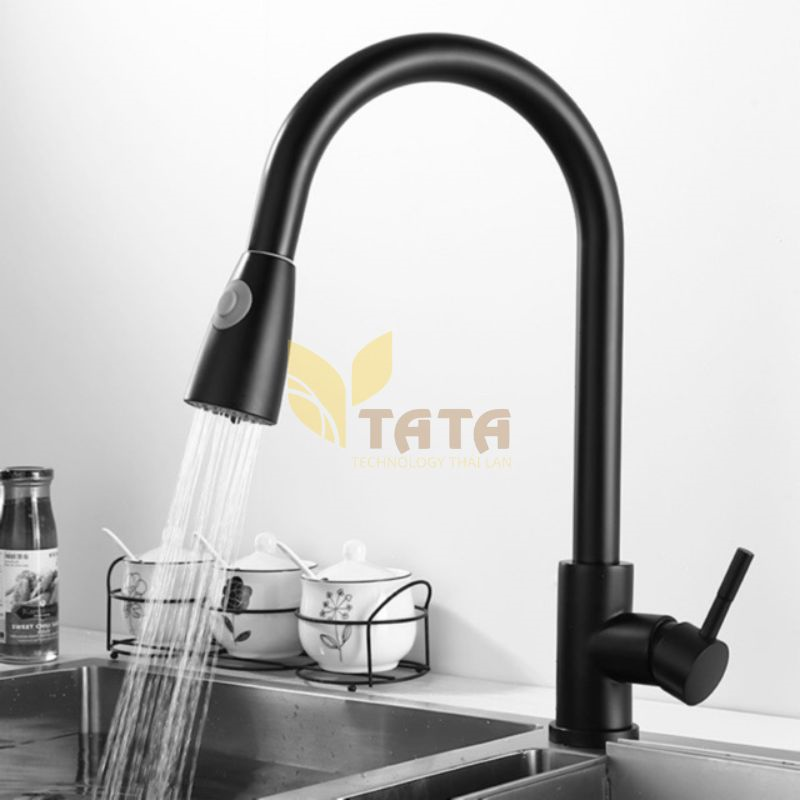 Vòi Rửa Chén Rút Nóng Lạnh Inox Sơn Tĩnh Điện Đen TATA VRC6807