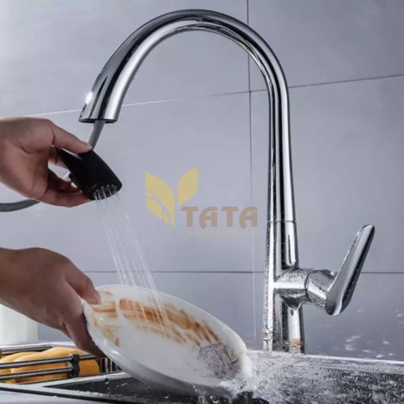 VÒI RỬA CHÉN NÓNG LẠNH DÂY RÚT TATA VRC6821