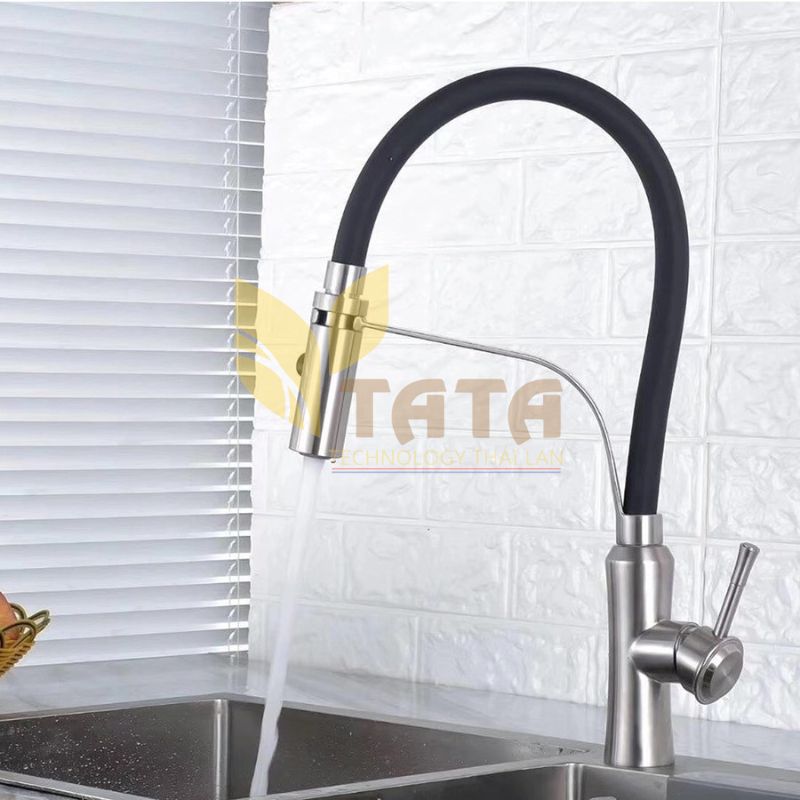VÒI RỬA CHÉN NÓNG LẠNH INOX 304 THÂN MỀM ĐEN TATA VRC-6904