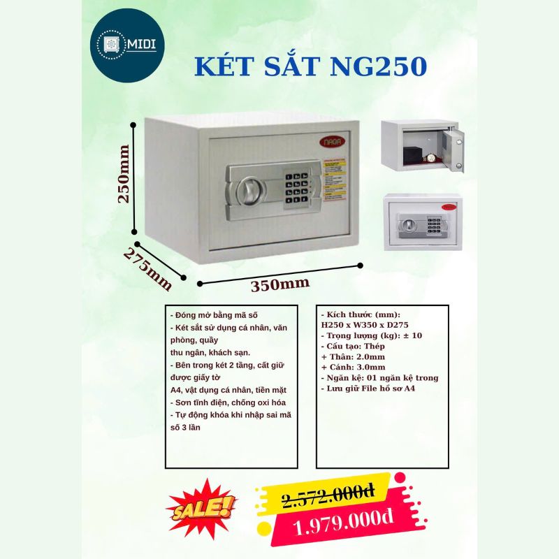 Két Sắt NG250 – Mã Số Điện Tử, Nhỏ Gọn & An Toàn