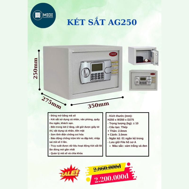 Két Sắt AG250 – Mã Số Điện Tử, Hiện Đại & Bảo Mật Cao
