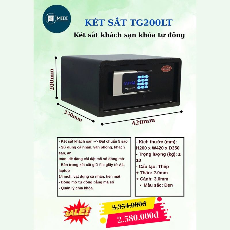 Két Sắt TG200LT – Két Sắt Khách Sạn Khóa Tự Động Chuẩn 5 Sao