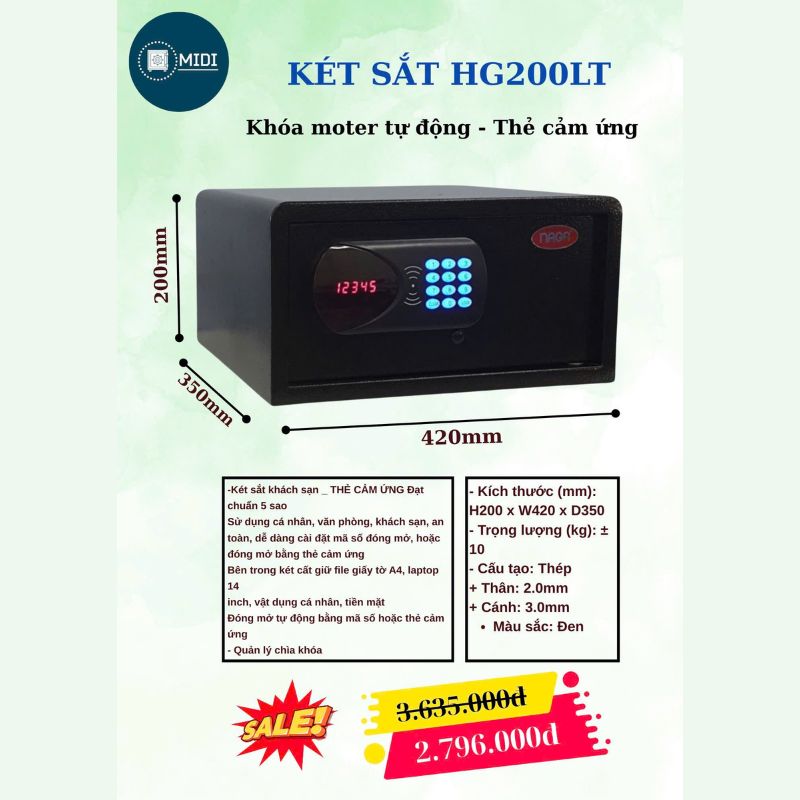 Két Sắt HG200LT – Khóa Motor Tự Động & Thẻ Cảm Ứng Hiện Đại