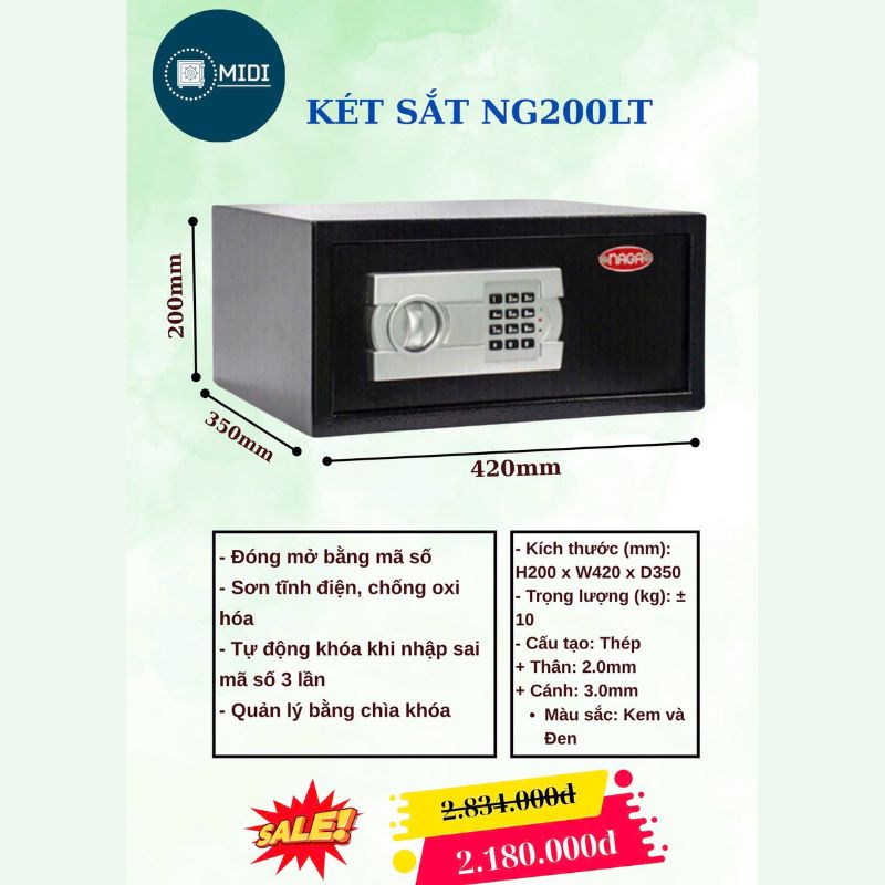 KÉT SẮT NG200LT – BẢO MẬT CAO, THIẾT KẾ NHỎ GỌN