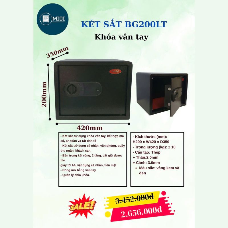 Két Sắt BG200LT – Khóa Vân Tay An Toàn, Tiện Lợi